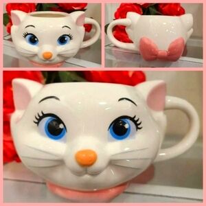 DISNEY Ceramic 3D Mug Cup Marie Aristocats White Cat Kitten Pink Coquette Bow